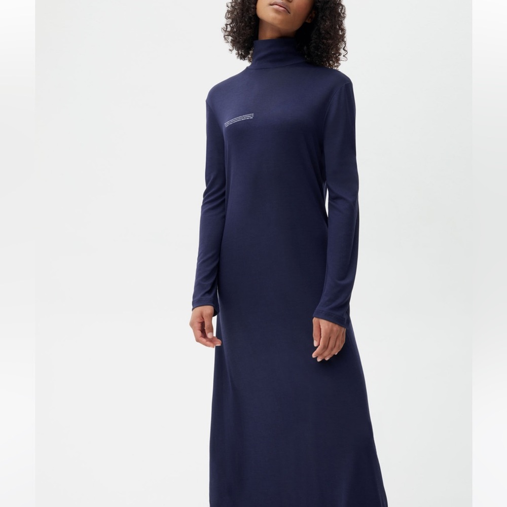 Pangaia navy mock neck midi dress